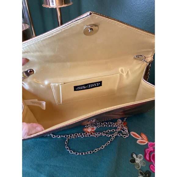 Charming Charlie RSVP Rose Gold Metallic Envelope Clutch Chain Strap Evening Bag - Picture 3 of 3